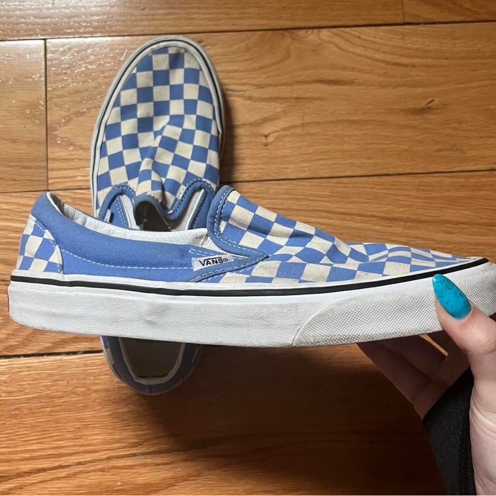 Blue and white checkerboard Vans